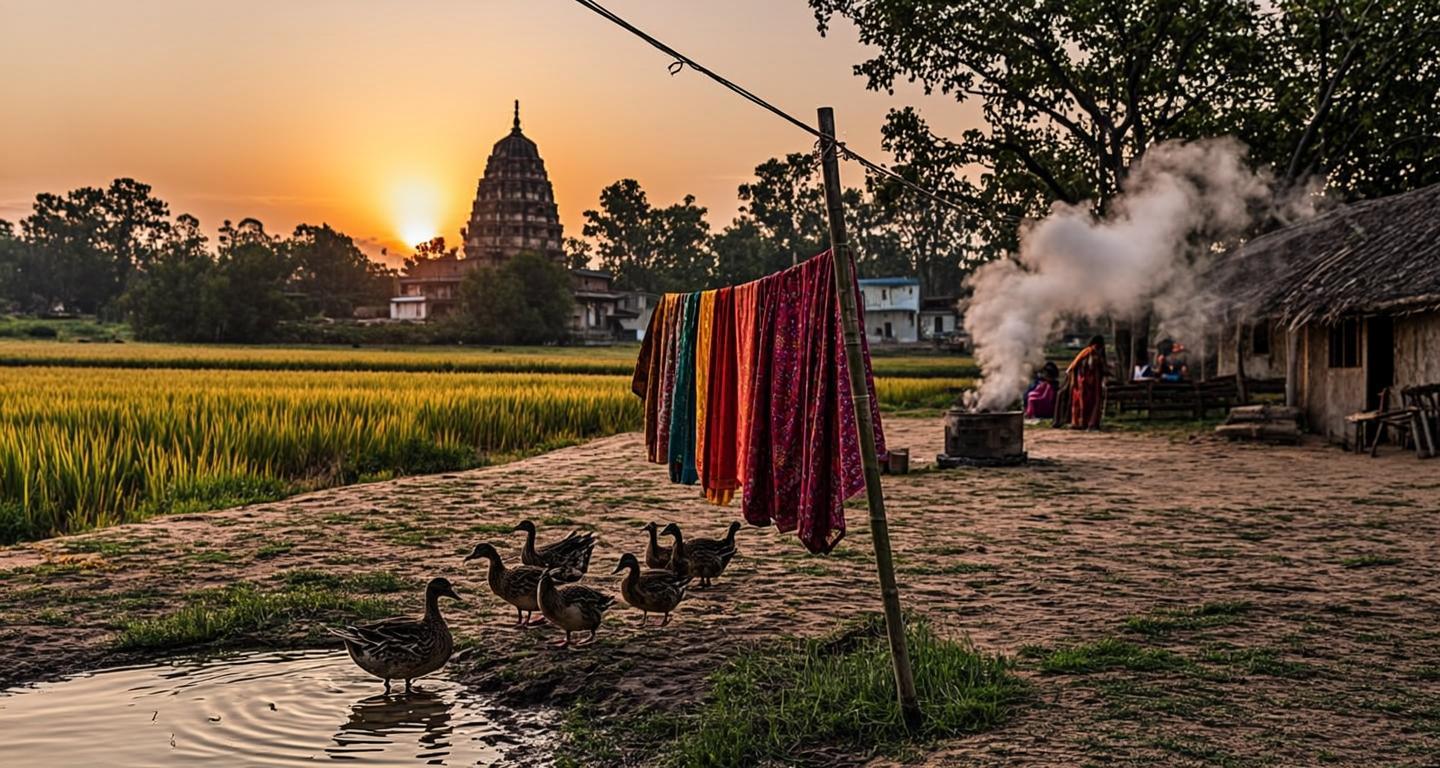 সাঁঝের আলোয় গ্রামের উঠান