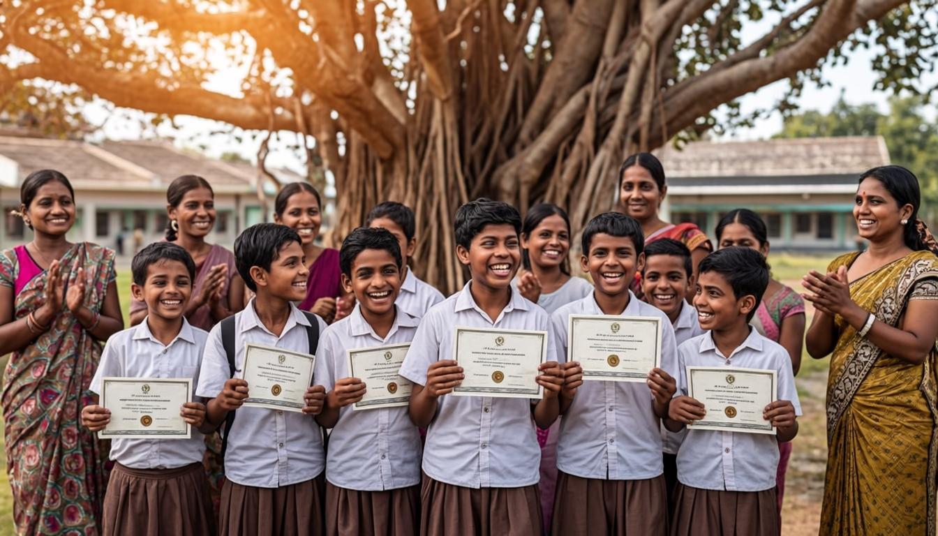 হাতে সনদপত্র, স্কুল-প্রাঙ্গণে ছাত্রছাত্রীরা